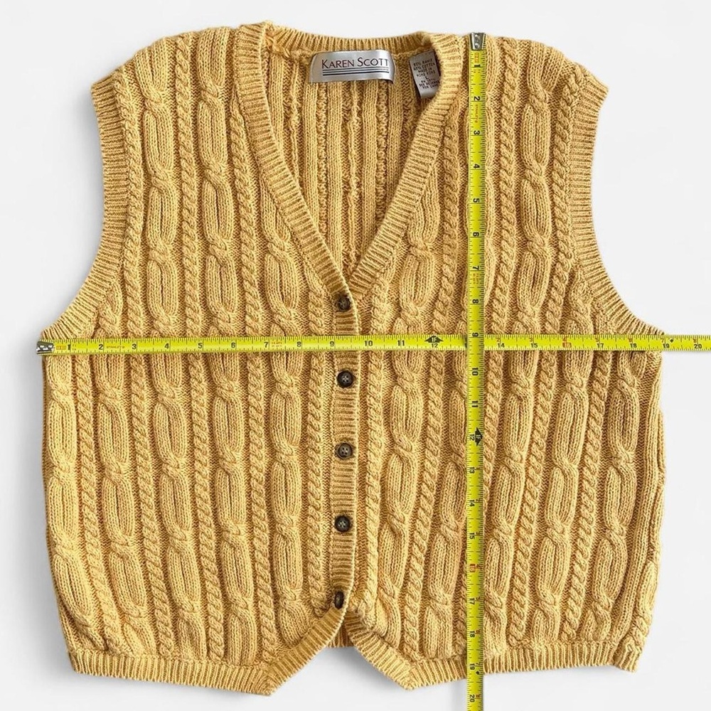 Vintage Karen Scott Yellow Cable Knit Sweater Vest with Button Front Closure - Picture 5 of 6